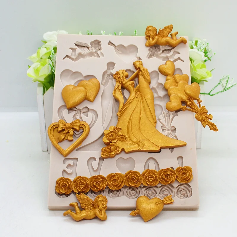 New Wedding Angel Love Flower Balloon Silicone Mold Chocolate Candy Fondant Cake Decorating Tool DIY Pastry Baking Moulds