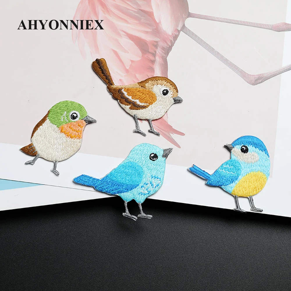 AHYONNIEX 1 Piece Embroidered Cute Bird Patches Clothes Bags DIY Applique Embroidery Parches Iron On Patch for Clothes