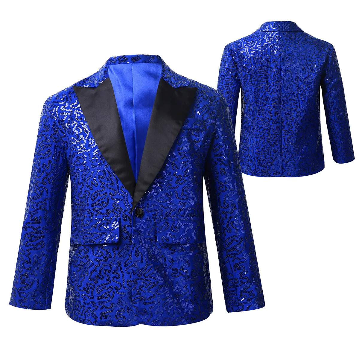 Kids Boys Sequin Lapel Blazer Gentleman Suit Tuxedo Coat for Wedding Birthday Party Circus Magic Shows Evening Stage Dancing