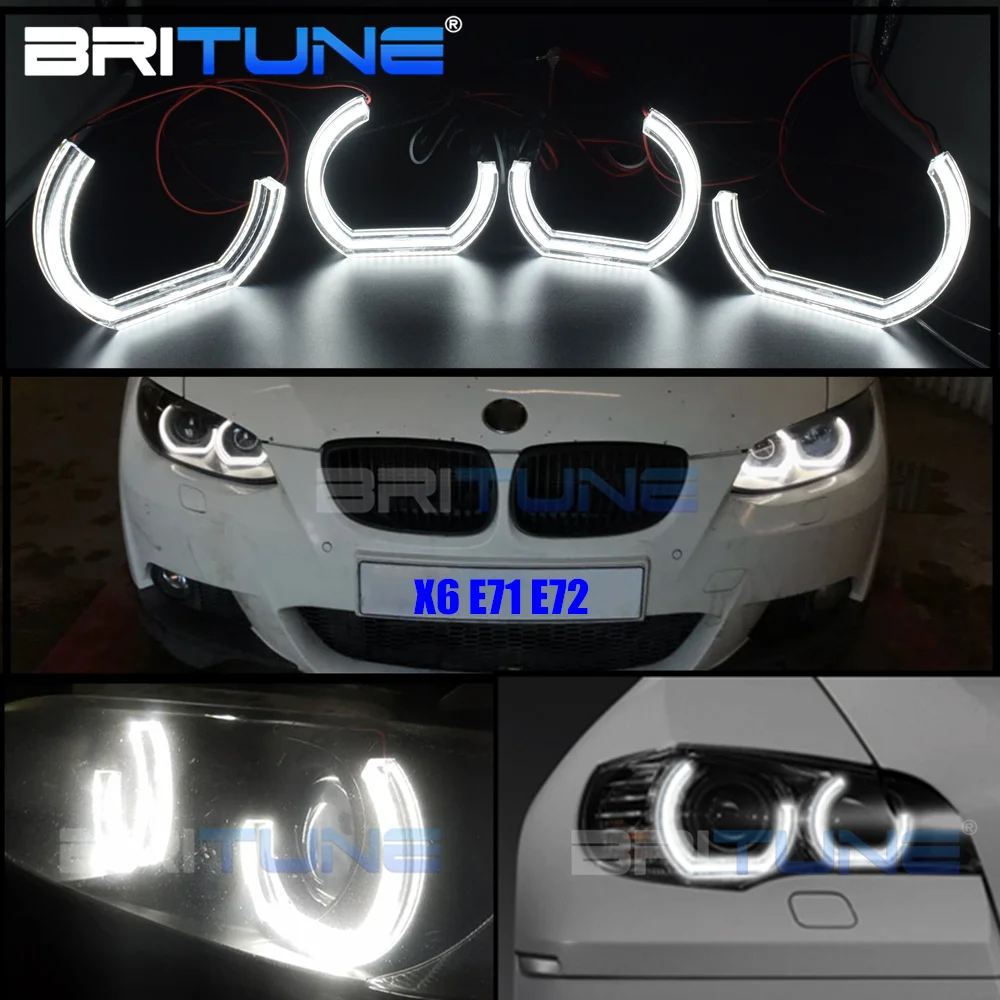 LED Angel Eyes Retrofit For BMW X6 E71 E72 X6M Xenon Projector Headlight Turn Signal Switchback Light Rings DTM Halo Accessories