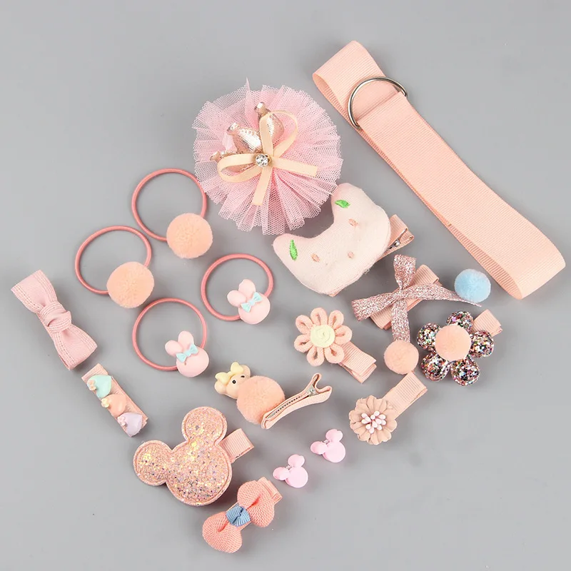 18 hairpin set cute hair accessories girls cartoon hairpin headdress bow flower animal hairpin hair circle elastic headdress