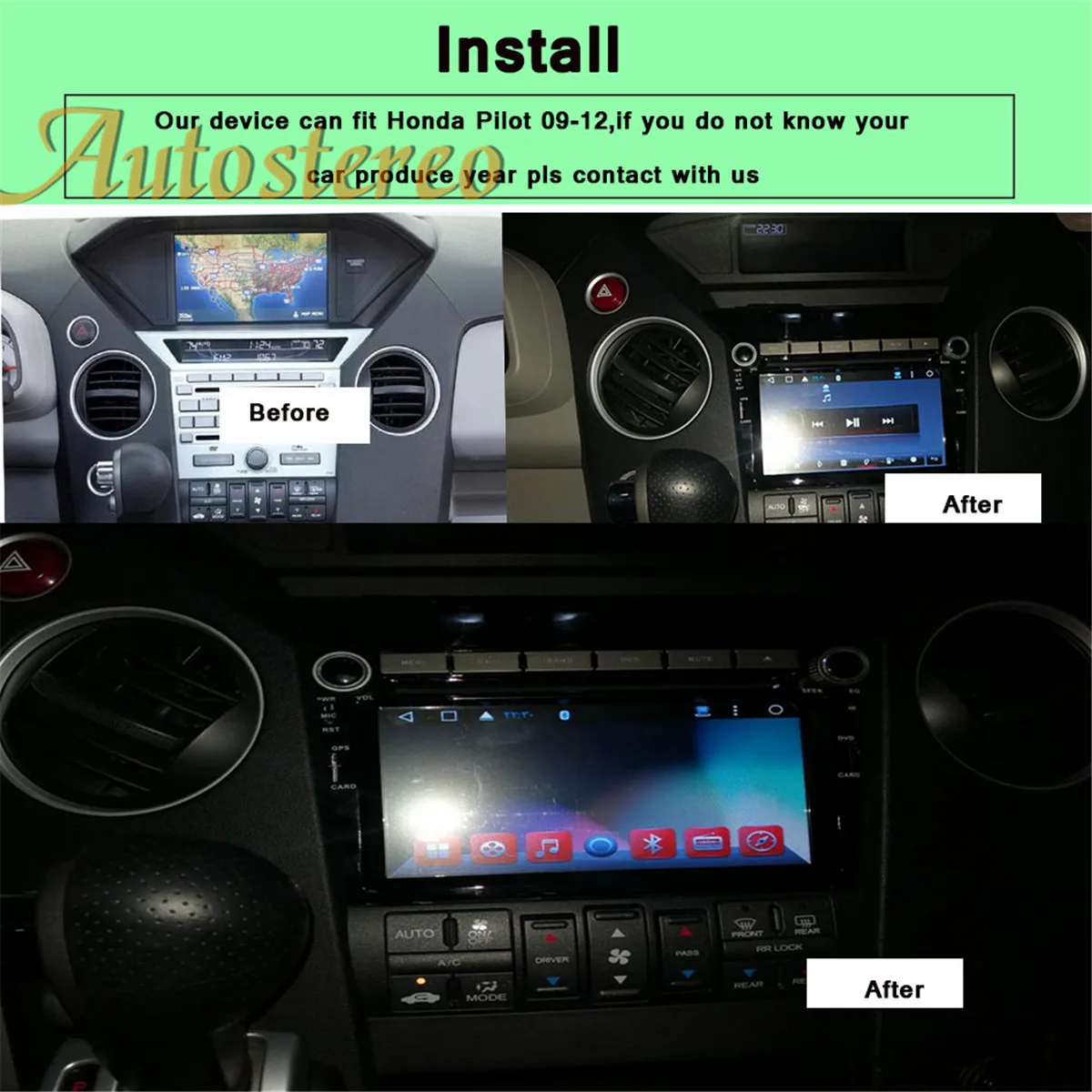 Android 10.0 Car GPS Navigation For Honda Pilot 2009-2012 Head Unit Auto Multimedia Player Auto Radio Tape Recorder Stereo Audio