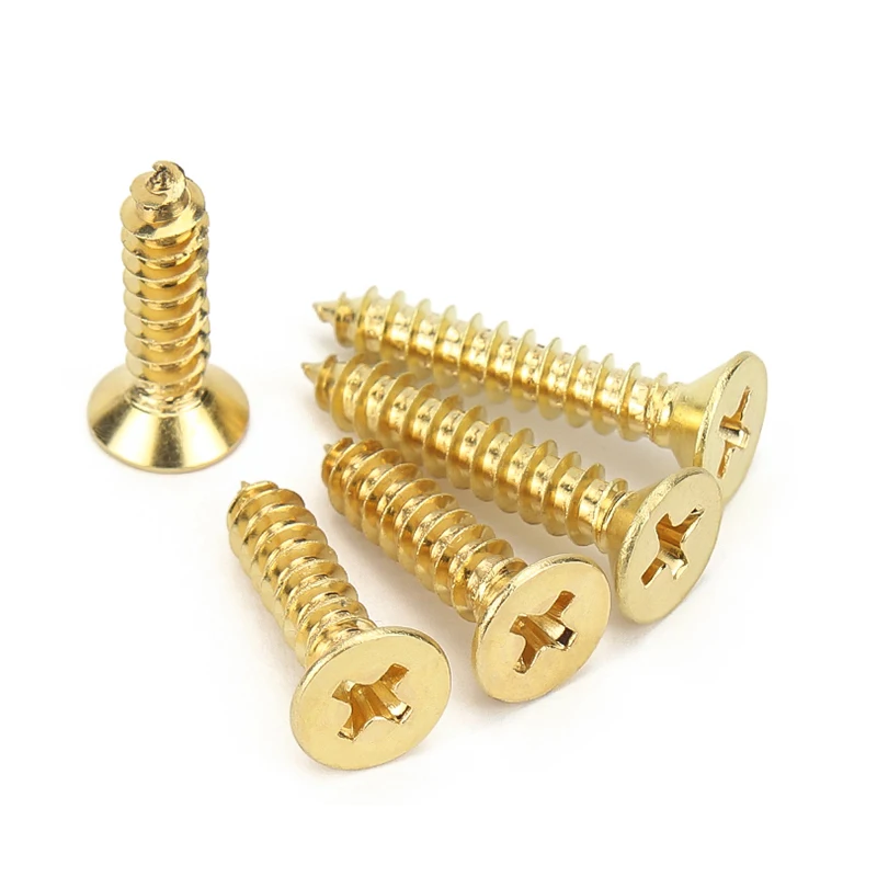 ทองเหลืองแบน Head Phillips สกรูไม้สกรู Countersunk หัว Fix สกรูสกรูทองเหลือง M3 M3.5 M4 m5