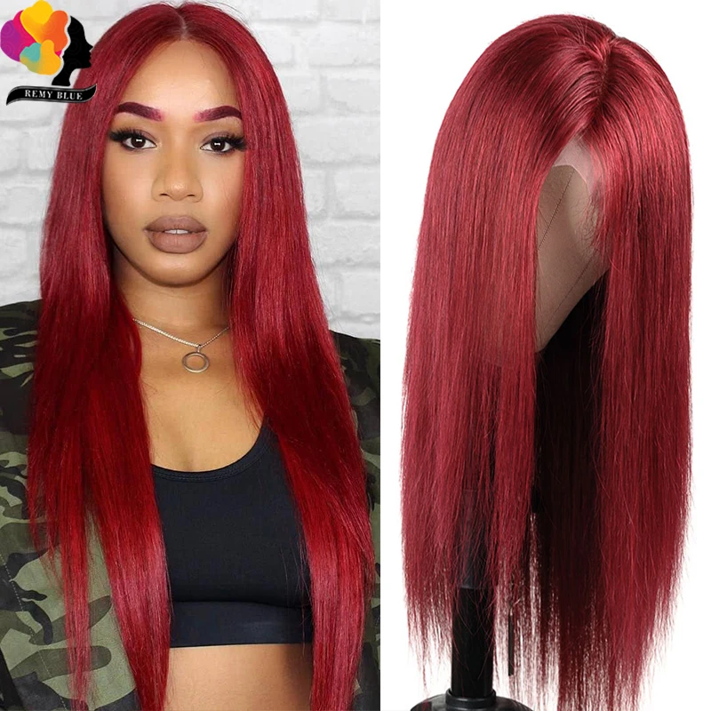 

Straight Lace Front Wig Burgundy Red 99j Lace Front Human Hair Wigs Pre-Plucked Transparent Lace Wigs Peruvian Remy Hair 180%