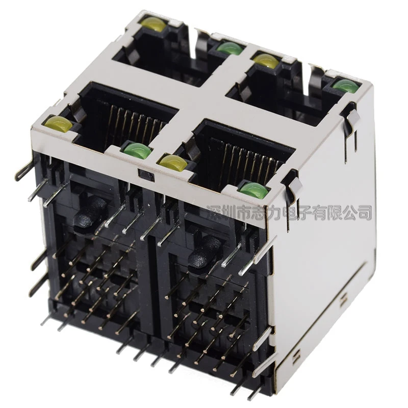 5pcs RJ45 Socket 8 Ports RJ45 8P8C Female Jack Socket Connector 2*1 2*2 2*4 Steel Shield Network Modular With LED and Shrapnel