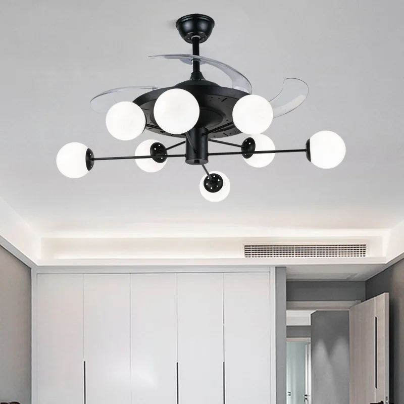 Invisible fan light Nordic minimalist restaurant ceiling fan light Creative personality magic bean LED fan light