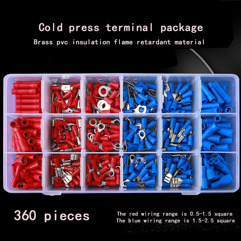 360 PCS Lntermediate Cold-Pressed Terminal Box With O-Type Shovel-Shaped Bullet Terminal Combination Insert Spring