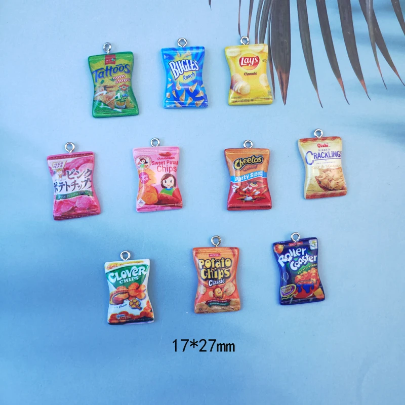 ApeUr 20pcs/pack Cute Potato Chips Resin Charms Casual Snacks DIY Craft for Earring Key Chains Jewelry Handmade 17*27mm