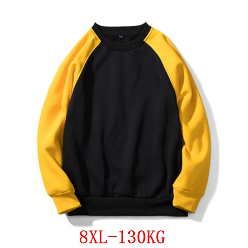 

Men's plus size colorblock sweatshirt plus size 6XL 7XL 8XL autumn and winter long sleeve pocket fleece to keep warm hip hop