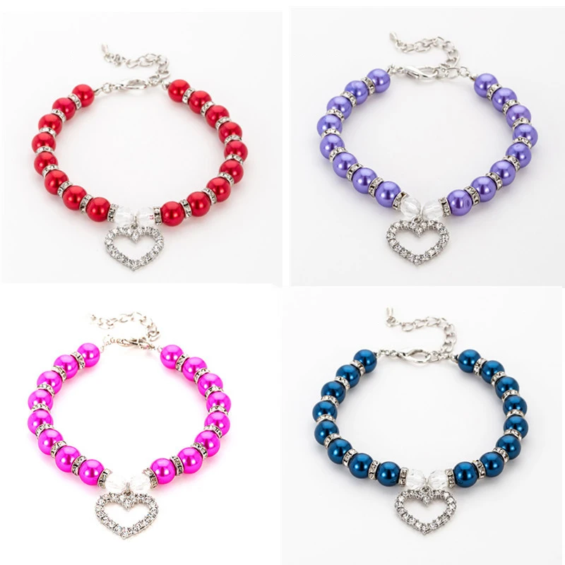 Rhinestone Pet Collar Puppy Dog Cat Imitation Pearl Necklace Pet Accessories Lovely Fashion Pets Dogs Cats Collar