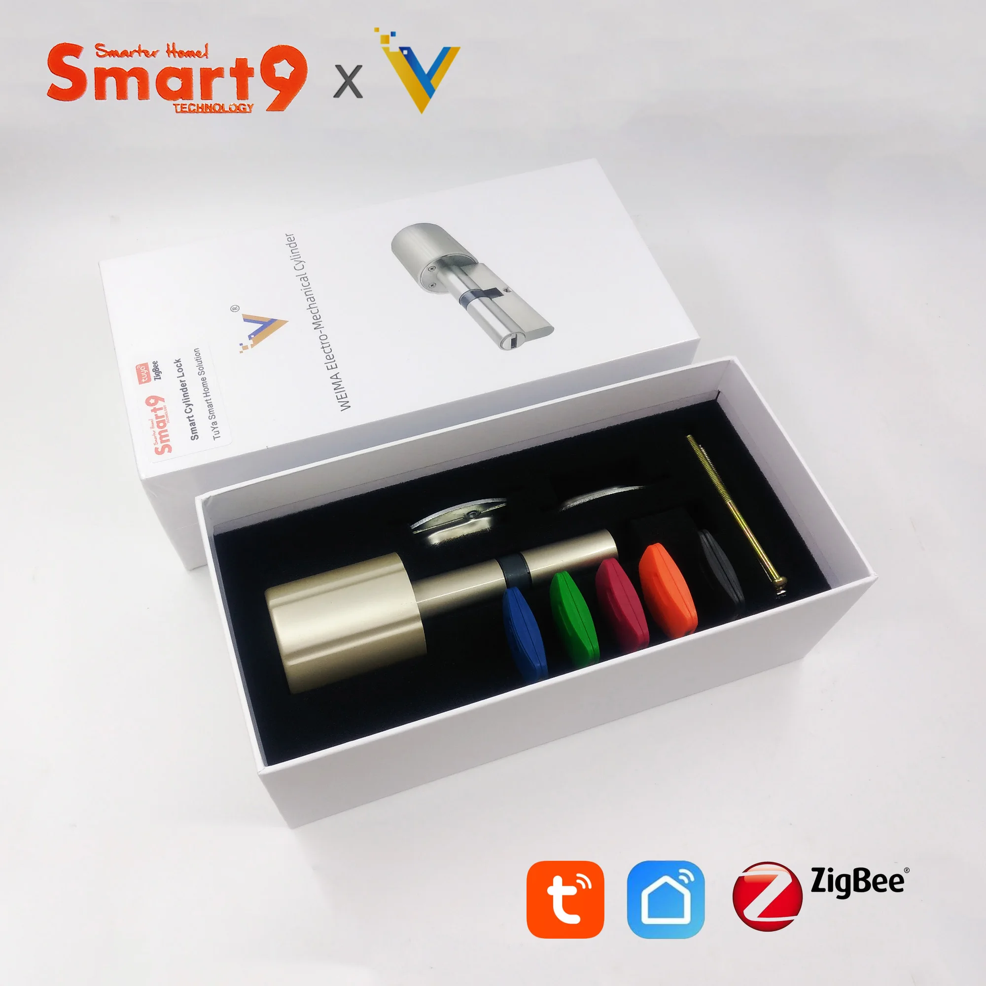 Smart9 ZigBee Smart Lock Core Cylinder Working with TuYa ZigBee Hub, Battery Powered And Chip-encrypted Keys Powered by TuYa