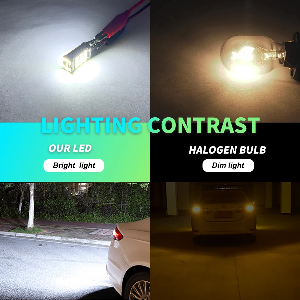 2X T15 W16W 921 LED for Car Led Canbus Stop Bulb 12V White Orange Red Auto Tail Lights Side Marker Lamp Reverse Light Amber Red