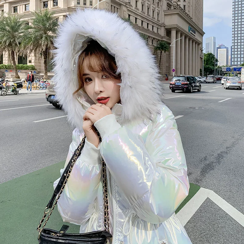 Shiny X- Long Down Cotton Jacket Women Winter Parka Hooded Fashion Loose Waterproof Coat Thick Warm Woman Jacket Ropa Mujer