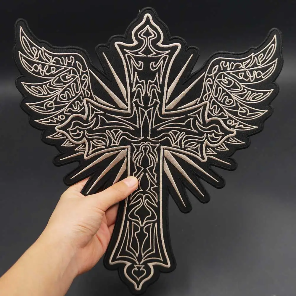 Wing Cross Embroidery Patch Badge Cloth Leather Jacket Decoration Back High-grade Iron-On