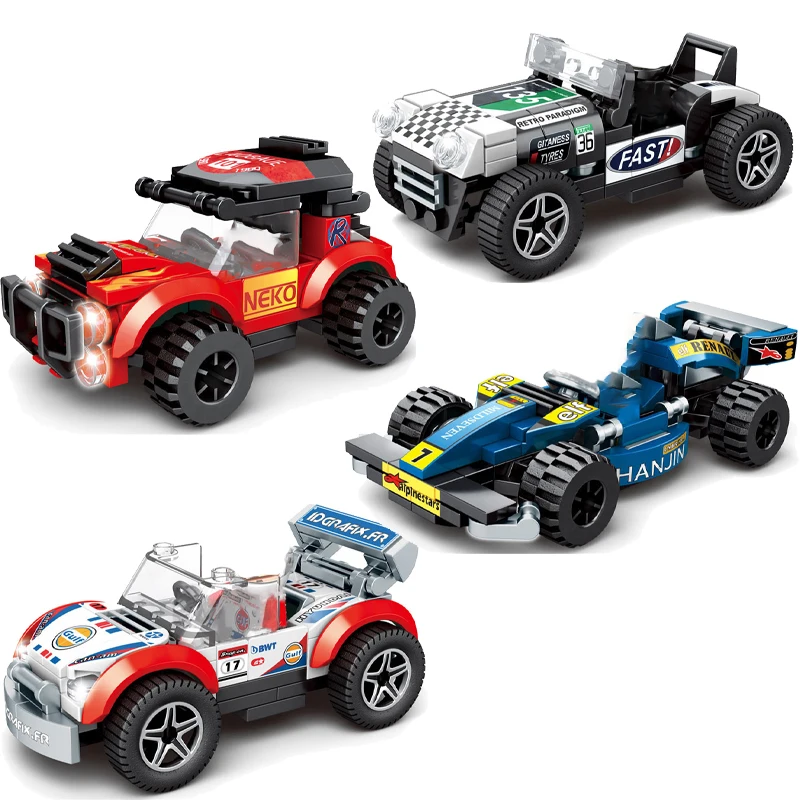 Mini Baby Creative Super Racing Car Speed Champions F1 MOC Building Blocks Small Vehicle Bricks Classic Model Toys For Kids Gift