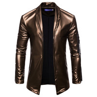 2023 New Fashion Mens Leather Jacket Long Sleeve PU Faux Leather Jacket Solid Color Turn Down Collar Cardigan Jacket Men M-XXXL