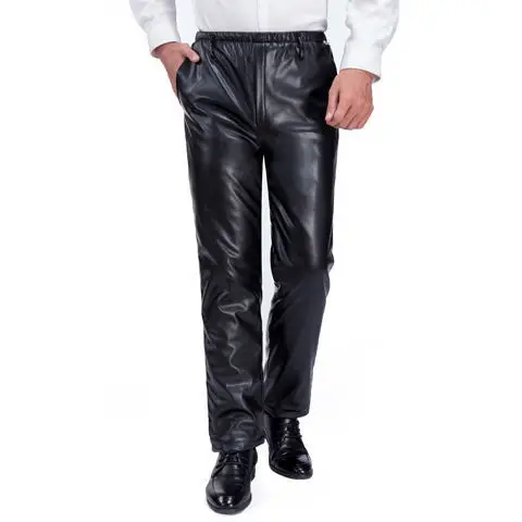 Leather Pants Men Wide Leg Work Trousers Clothing Casual Pants Waterproof Motorcycle Pants Solid Color Black