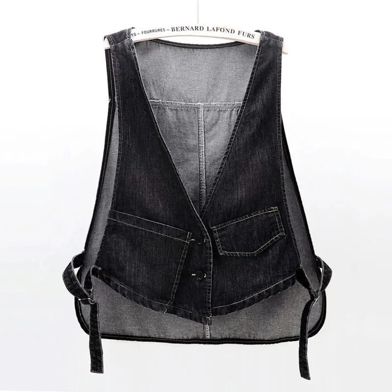 

Fashion Korean Denim Vest Female 2023 New Spring Summer Autumn Denim Jacket Loose Black Blue Women's Jeans Coat Outerwear