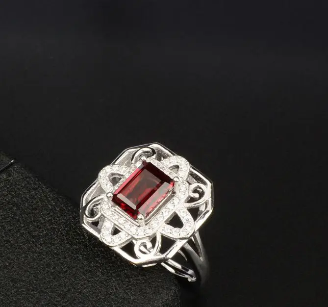 Anillo clásico de plata para mujer, joya de Gema rojo granate natural, regalo de aniversario para fiesta de cumpleaños, vino tinto, buen color, gran oferta