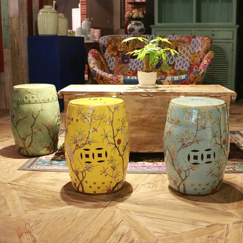 Modern Chinese Tall Parrot Ceramic Stool For Garden And Home Furniture Accessories