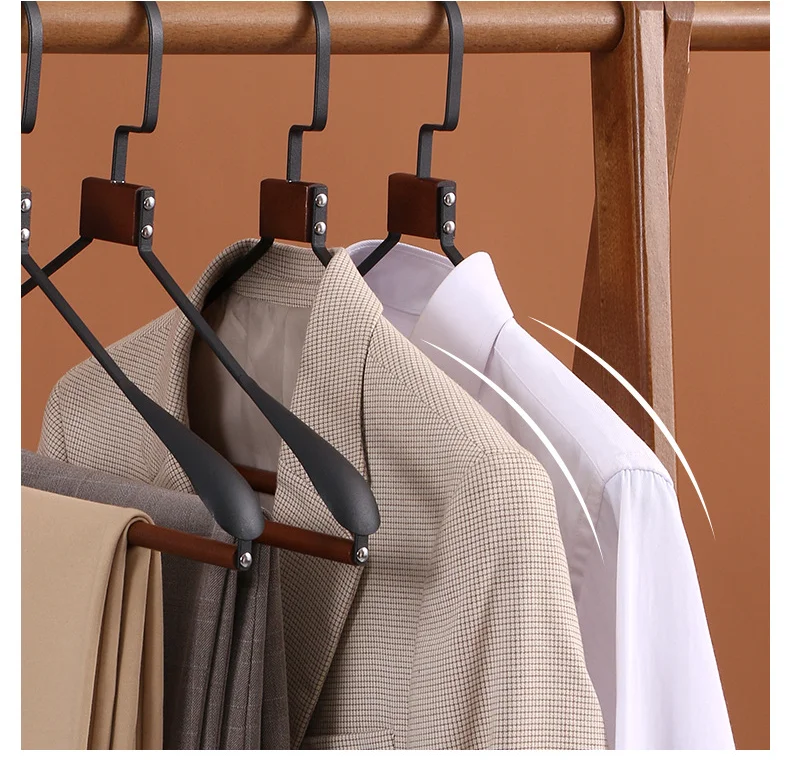 Iron Wooden Hanger Wooden Metal Suit Household Wrought Iron Wide-shoulder Clothes Support Beech Wood Wardrobe Clothes Hanging