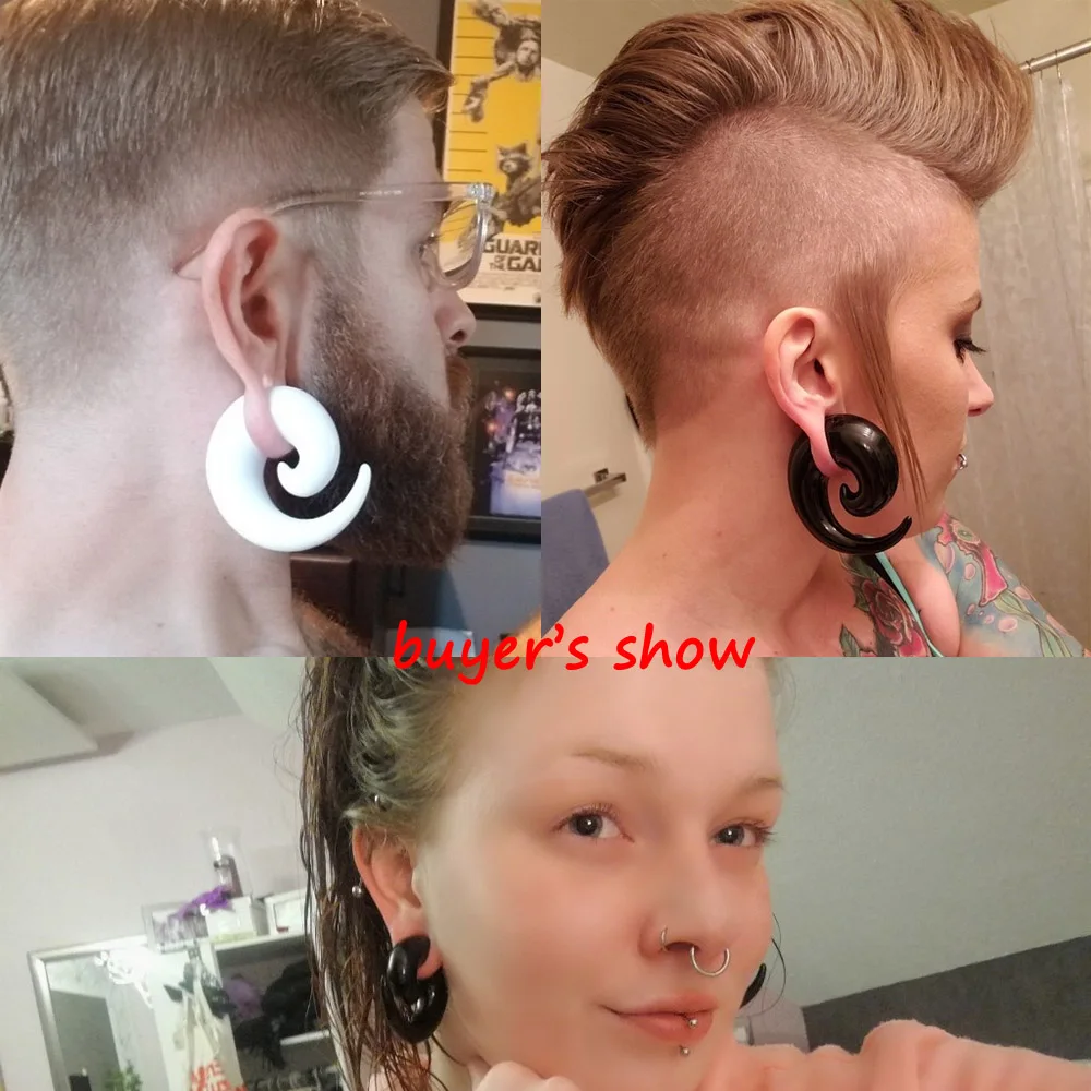 1 para czarny trójkąt akrylowa spirala rozciąganie uszu Taper Piercing okrągłe zatyczki do uszu biżuteria do ciała 1.6mm-10mm darmowa wysyłka — zdjęcie 7