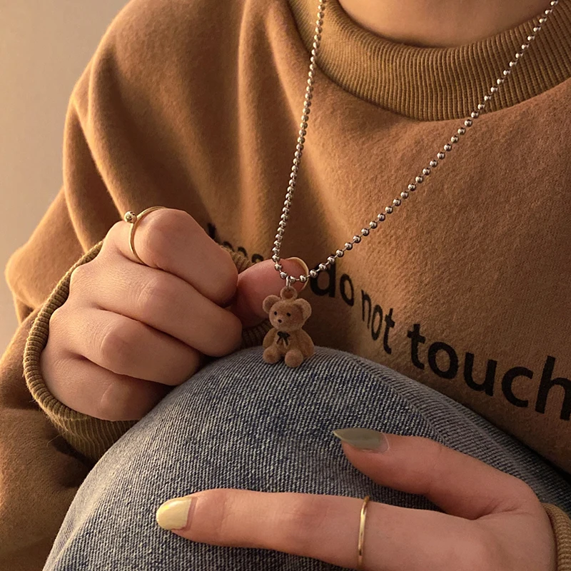 2021 New CuteTeddy Bear Pendant Necklaces Choker for Women Girls Trendy Sweater Collar Neck Chain Cute New Year Choker Jewelry