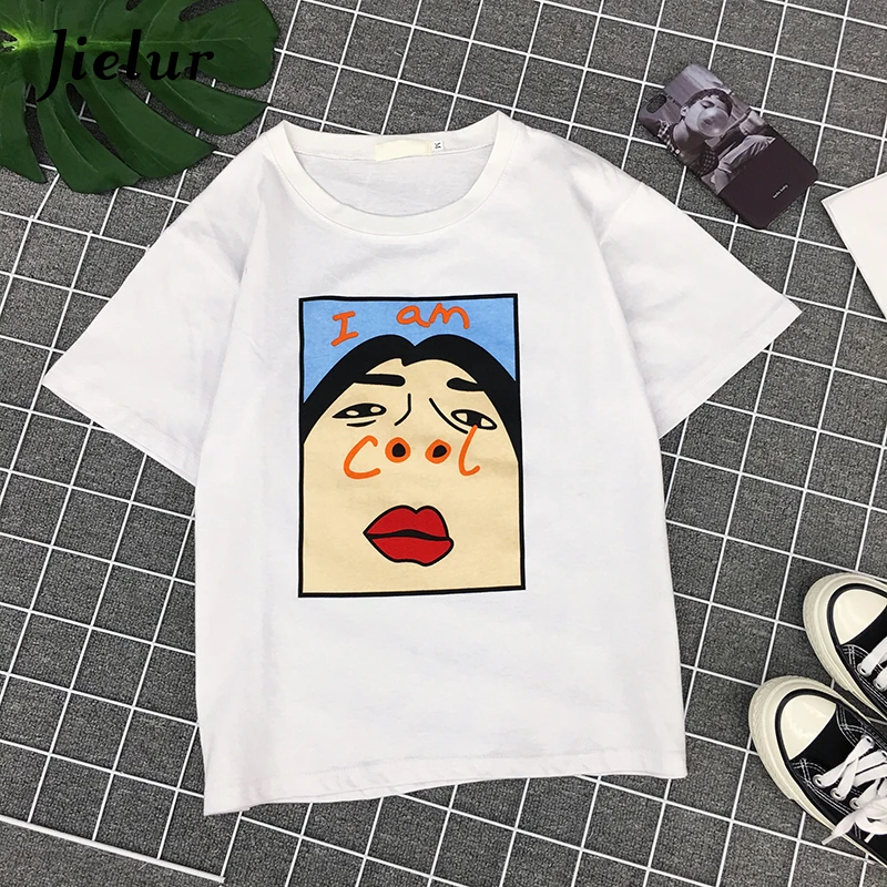 Jielur Harajuku I am Cool Funny Letter Print White T shirt Women Korean Creative Female T-shirt Fashion Spoof Black Top Tee S-XL image 2