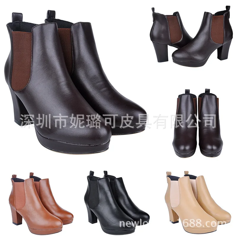 

2023 New Women Pumps Spring Fall Office & Career Shoes Round Toe PU 11CM Thick High heels Slip On Elastic band size 35-42