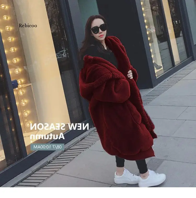 Winter Fur Warm hooded Large size Medium length Solid color Fur & Faux Fur Women New Casual Long sleeve Women Fur coat