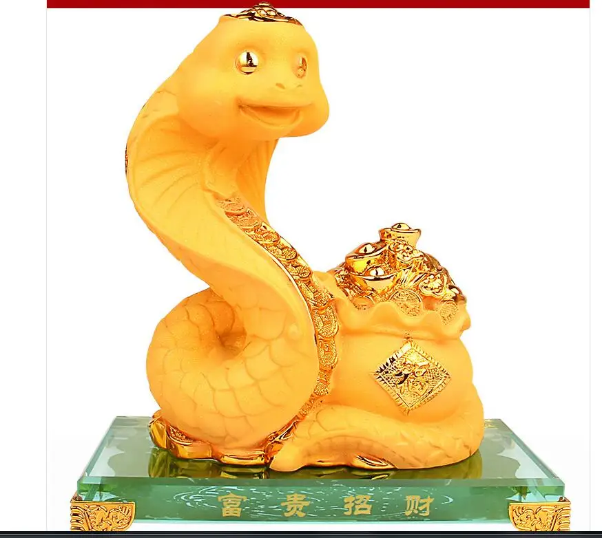 gold Chinese zodiac Dragon snake big golden zodiac Animal brings handicraft furnishing exquisite gift sculpture home decoration