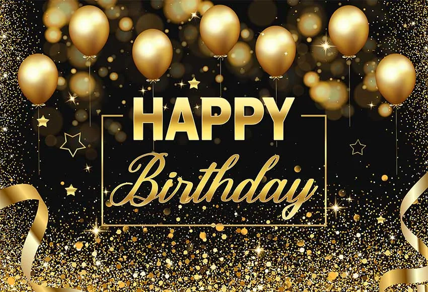Avezano nero e oro Happy Birthday Party sfondo palloncini Glitter Bokeh Dots uomo donna fotografia sfondo Studio fotografico
