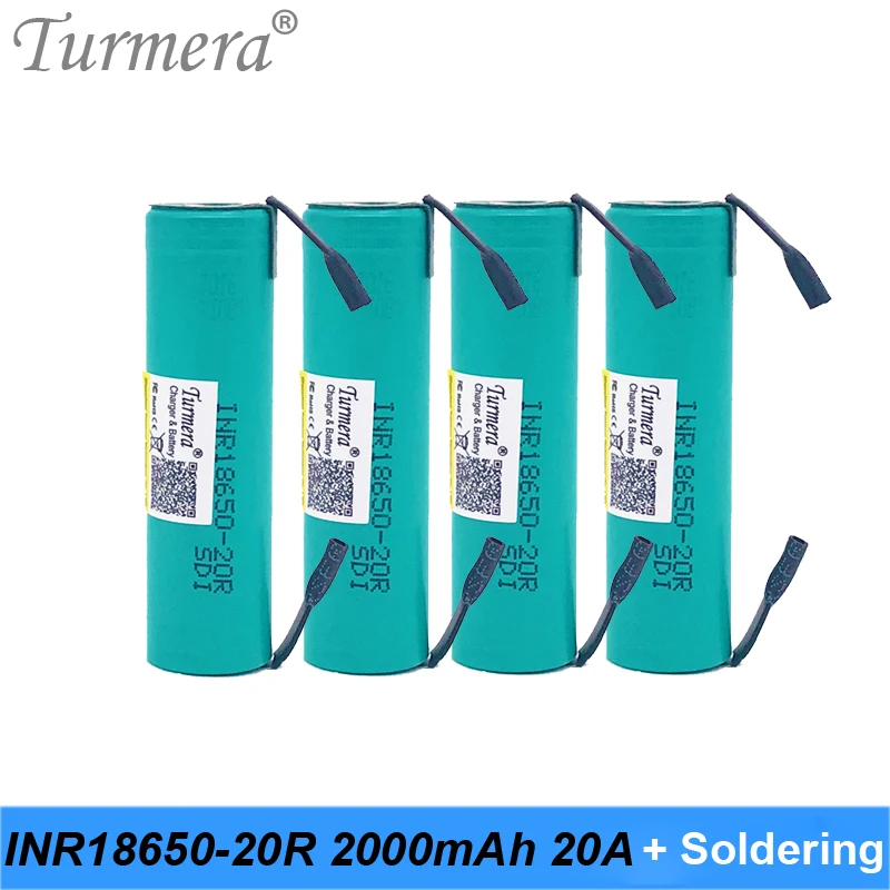 Turmera 20RM 18650 2000mAh Battery 20A Soldering Nickel for Screwdriver Electric Drill Batteries 12V 16.8V 18V 25V or E-bike Use