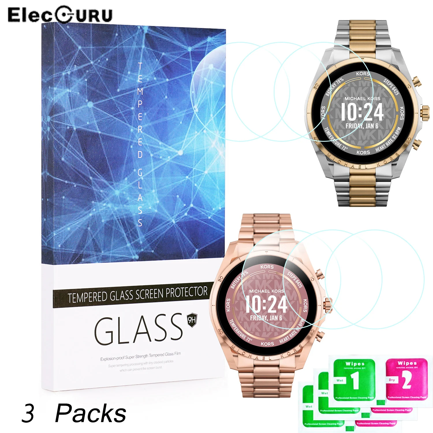 3 Pack for MICHAEL KORS Gen 6 Touchscreen Smartwatch Tempered Glass Screen Protector 9H Protector Scratch Resistant Anti-Shatter lokmat zeus 2 smartwatch 1 69 tft voll touchscreen gps sportarmband herzfrequenz blutsauerstoffmonitor rot