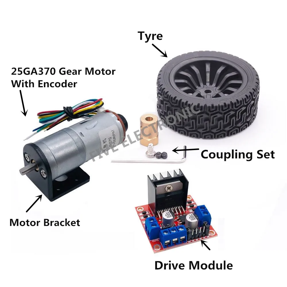 25GA370 DC Gear Reduction Brush Motor with Hall Encoder Tyre Wheel Bracket L298N Drive Module