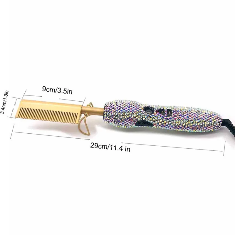 2 In 1 Hot Rhinestone หวี Straightener ไฟฟ้าผม Straightener ผม Curler ใช้เปียกผมแบนเตารีดร้อนความร้อนหวี