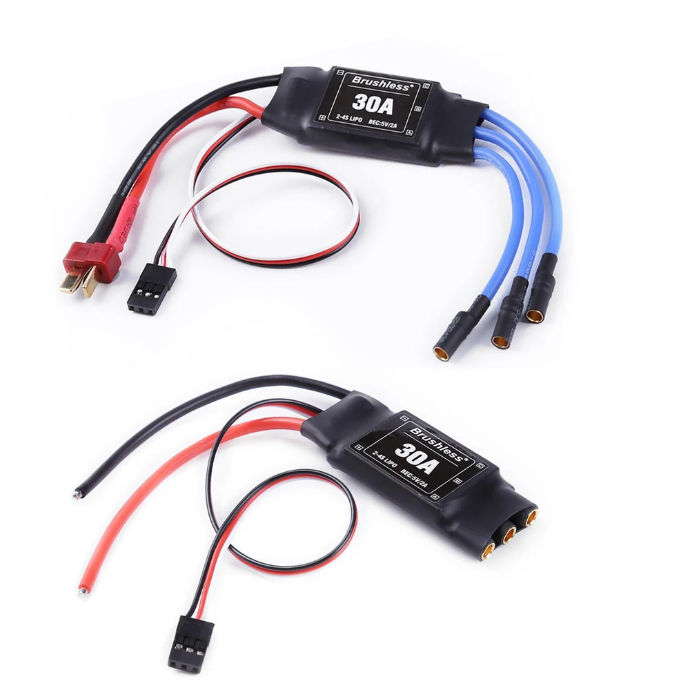 

Радиоуправляемый бесщеточный 30A ESC 2-4S Электрический контроллер скорости с 5V 2A BEC для радиоуправляемого мультикоптера вертолета самолета