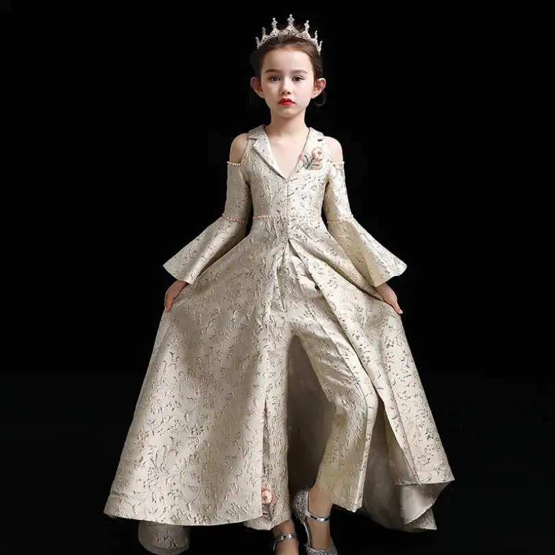 Luxury Girls Princess Trailing Dresses 2019 New Girls Pageant Catwalk Ball Gowns Birthdays party Dress Modis Kids Vestidos Y2141