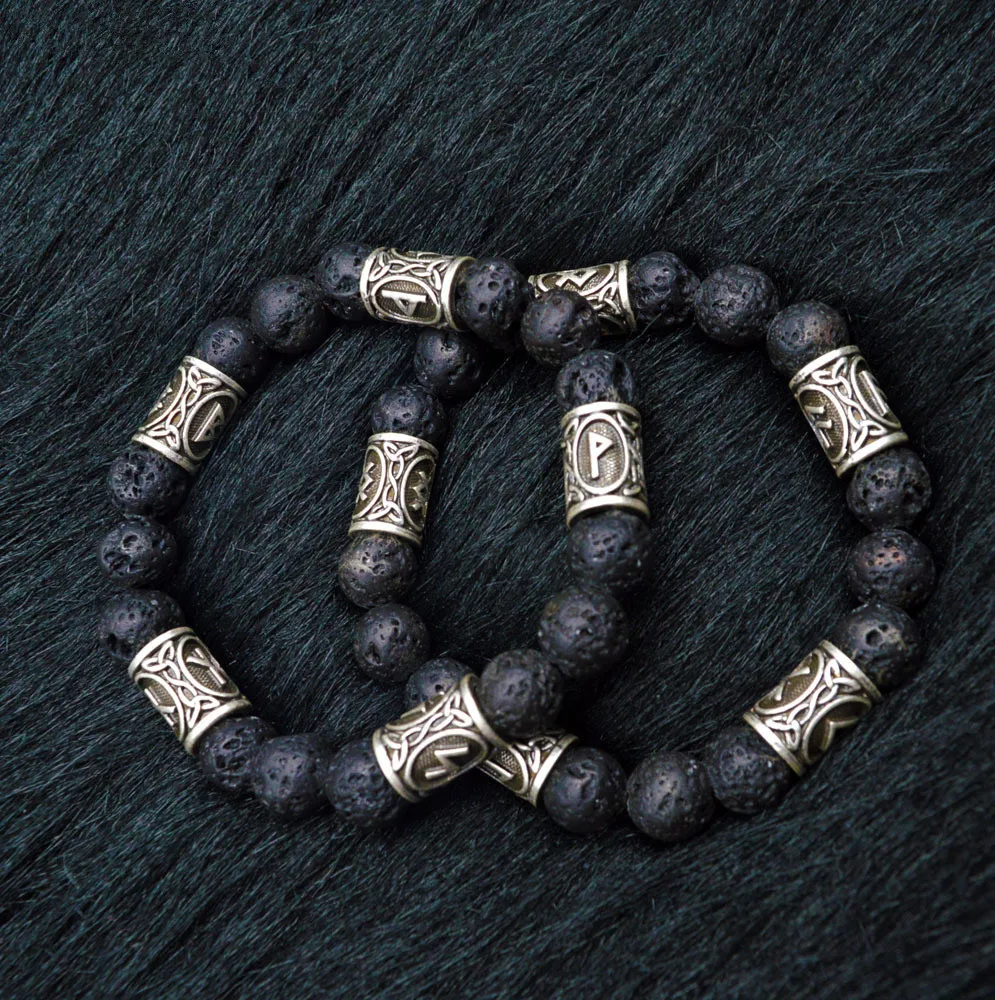 Vintage Volcano Lava Stone Beads Runes Beads Men Bracelet Viking Rune Bracelet Fashion Charm Beads Bracelet Jewelry Women Gift