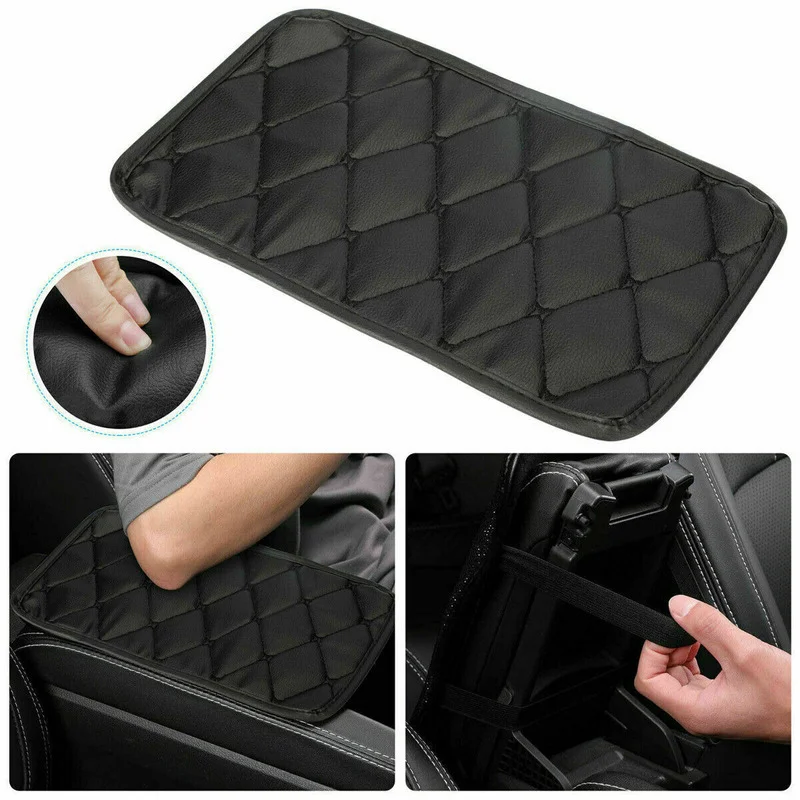 

Black Leather Car Centre Armrest Mat Universal Interior Auto Armrests Cushion Storage Box Cover Mats Protector Pad Accessories