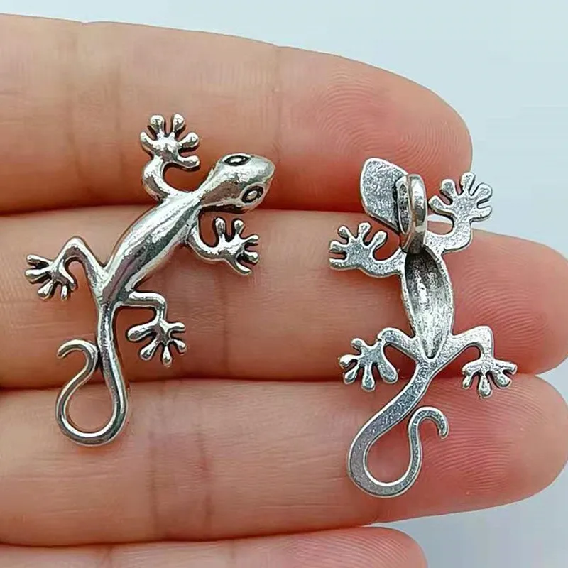 10pcs 31x16mm Animal Gecko Lizard Charm Pendants For Jewelry Making Antique Silver Color Lizard Pendants Charm Gecko