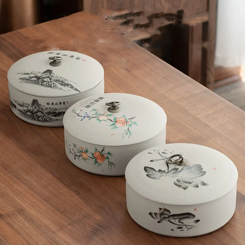 Retro Crude Pottery Tea Storage Box High Capacity Tea Cake Sealing Packing Tanks Candy Jars Nuts Can Fruits Container Coffee Bea