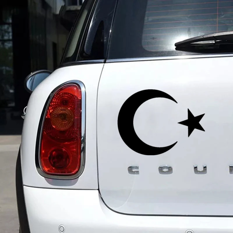 CK20160# Funny Vinyl Decal Turkish Flag Moon and Star Car Sticker Waterproof Auto Decors on Truck Bumper Rear Window