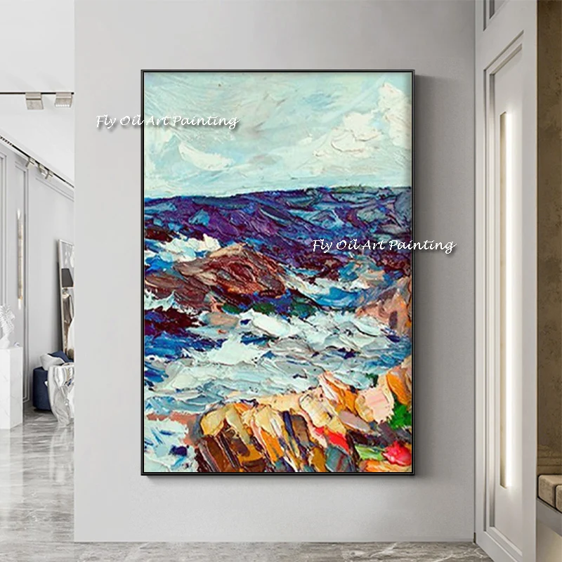 

Handmade Abstract Color Sea View Landscape Oil Painting On Canvas Wall Art Pictures For Living Room Modern Home Decor No Framed