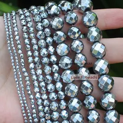 Faceted Natural Hematite Silver Color 2-12mm Round Loose beads,For DIY Jewelry Making !We provide mixed wholesale for all items!