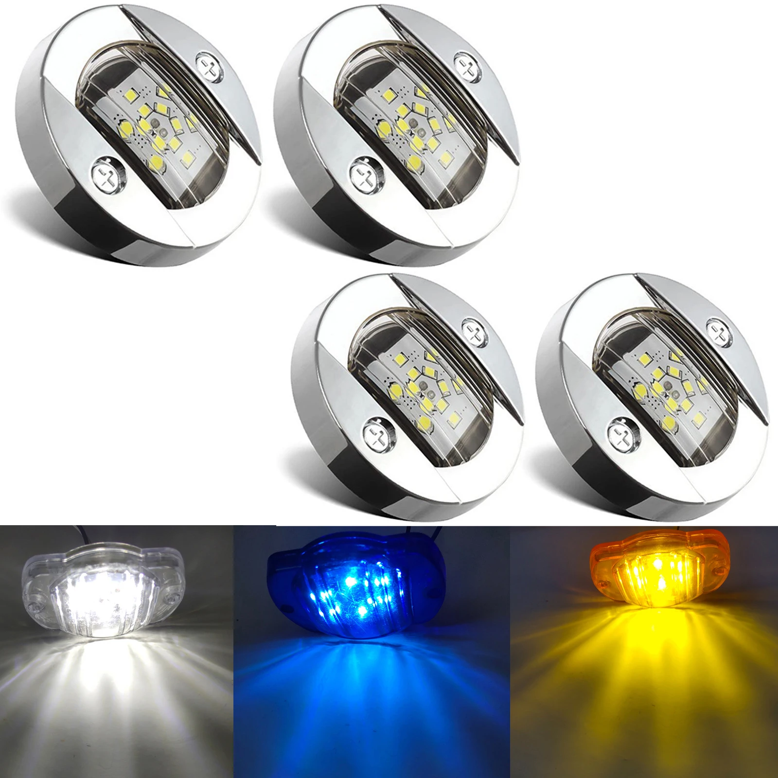 4Pcs Boat Transom Mount Light Waterproof 3 Inch 12V Round Stainless Steel Finish Boat Marine Led Transom Mount Stern Lights Led