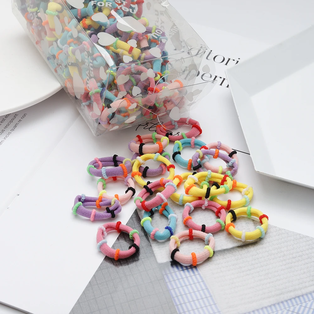 

100pcs/Set Girls Colorful Nylon Hair Bands Children Ponytail Holder Scrunchie Small Elastic Headband Cute Kids Hair Accessories