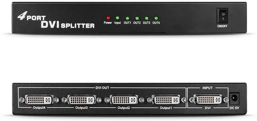 Divisor DVI 1 en 4 Out DVI Dual/conector hembra de señal de vídeo de un solo enlace, amplificador de distribución 1x4, caja dividida