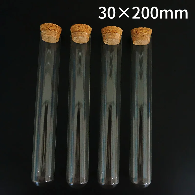 

6pcs/lot 80ml 30x200mm Round botttom Glass tube laboratory Transparent hard glass test tube with cork Wedding favours Vial