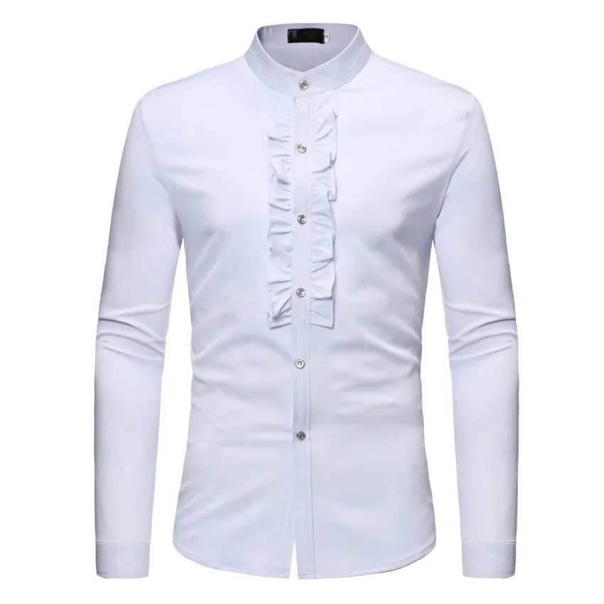 White Solid Full Sleeve Man Tuxedo Shirt African Style Tops Dashiki Bazin Riche Party Wear Traditional Tees Fashion Man Shirt